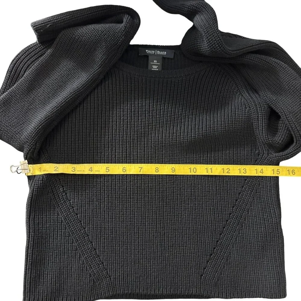 White House Black Market XS Black Knit Cropped Sweater Womens Long Sleeve - Picture 7 of 9